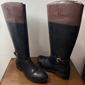 Ralph Lauren Justine II Black and Brown Over the Knee Boots